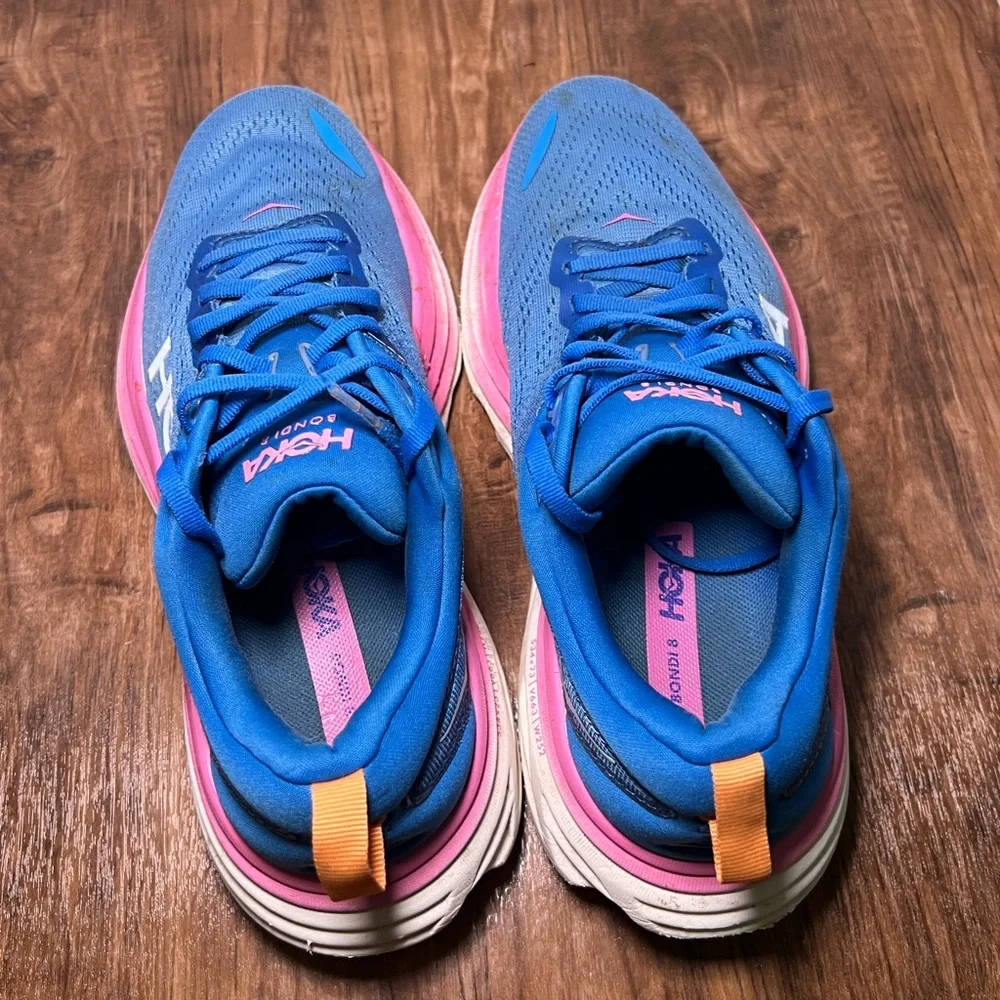 Hoka Womens Bondi 8 Running Coastal Sky All Aboard Sneakers Shoes Blue Pink 8.5B_6
